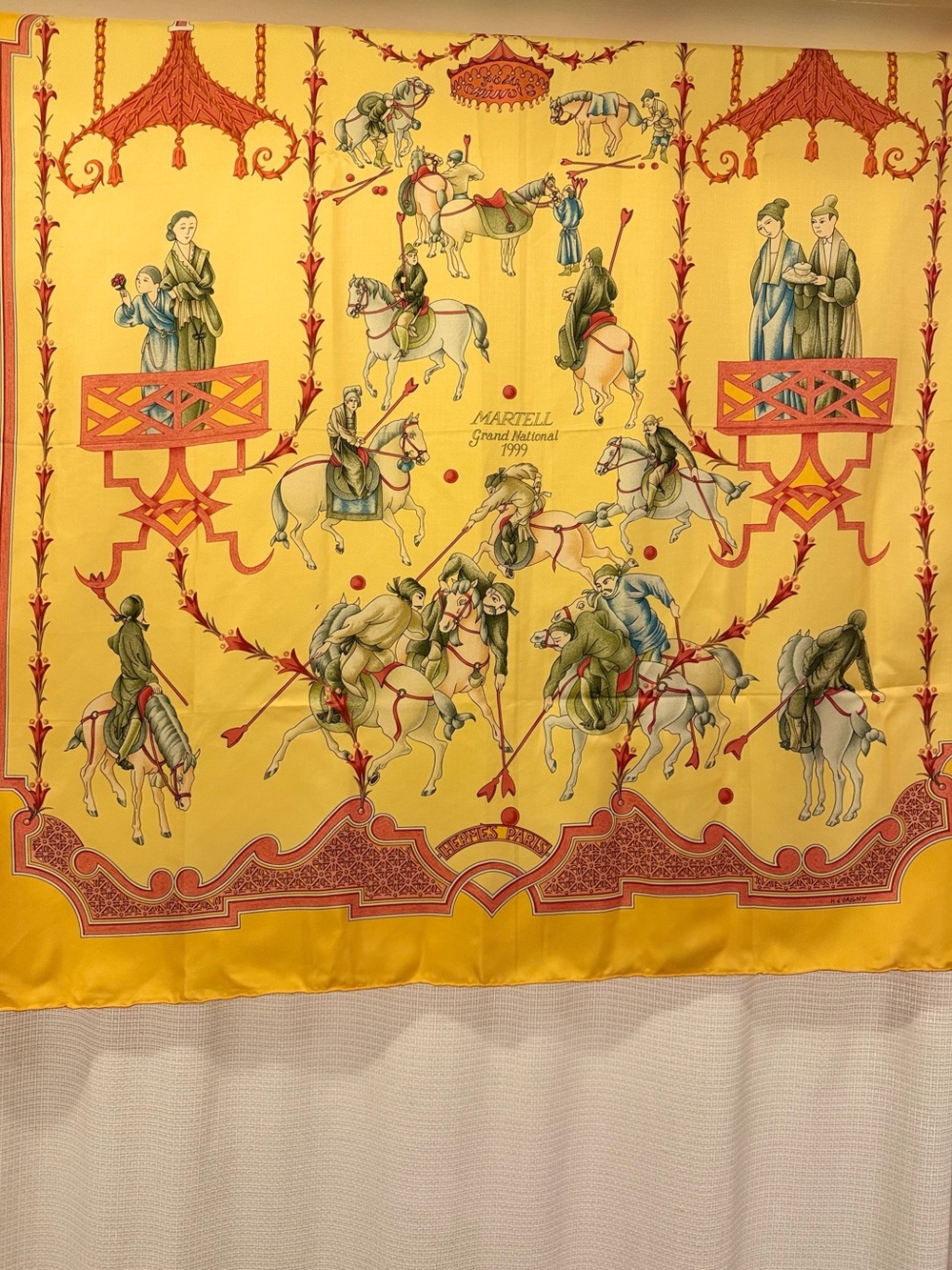 HERMES SCARF Carre 90 MARTELL grand National Multicolor Silk 100% Scarf